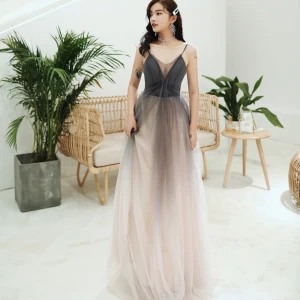 Chic Beautiful Grey Gradient Color Formal Dresses 2020 A Line Princess Spaghetti Straps Sleeveless Backless Tea Length Evening Dresses