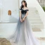 Charmant Bleu Marine Robe De Soirée 2020 Princesse Daim De l'épaule Perlage Paillettes En Dentelle Fleur Manches Courtes Dos Nu Longue Robe De Ceremonie