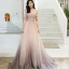 Fashion Blushing Pink Evening Dresses  2020 A-Line / Princess Off-The-Shoulder Beading Sequins Lace Flower Sleeveless Backless Sweep Train Formal Dresses