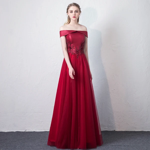 Chic / Beautiful Burgundy Prom Dresses 2018 A-Line / Princess Lace Appliques Beading Off-The-Shoulder Backless Sleeveless Floor-Length / Long Formal Dresses