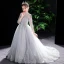 Elegant Grey Birthday Flower Girl Dresses 2021 A-Line / Princess High Neck Long Sleeve Beading Rhinestone Lace Flower Sweep Train