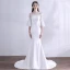 Simple Blanche Robe De Mariée 2018 Trompette / Sirène En Dentelle Perlage Encolure Dégagée 1/2 Manches Dos Nu Train De Balayage Mariage