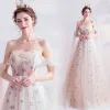 Fashion White Prom Dresses 2020 A-Line / Princess Off-The-Shoulder Beading Pearl Star Sequins Sleeveless Backless Chapel Train Formal Dresses