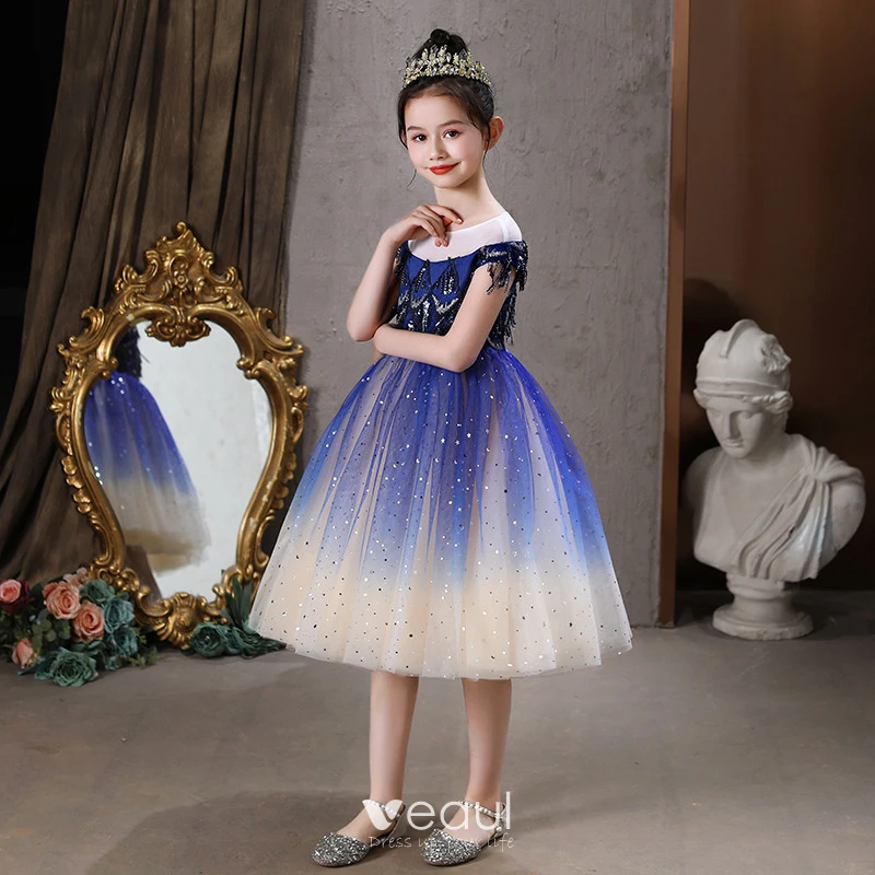Royal blue and gold flower girl dresses cheap