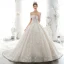 Luxus / Herrlich Off Shoulder Brautkleider / Hochzeitskleider 2020 Ballkleid Perlenstickerei Spitze Blumen Applikationen Glanz Pailletten Ärmellos Rückenfreies Königliche Schleppe