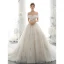 Luxury / Gorgeous Champagne Wedding Dresses 2020 A-Line / Princess Off-The-Shoulder Beading Pearl Sequins Lace Flower Appliques Short Sleeve Backless Royal Train