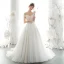 Elegant Ivory Wedding Dresses 2020 A-Line / Princess Scoop Neck Beading Pearl Rhinestone Lace Flower Short Sleeve Backless Chapel Train