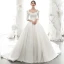 Simple Ivoire Satin Robe De Mariée 2020 Princesse Encolure Carrée Perlage Perle 1/2 Manches Dos Nu Cathedral Train