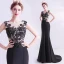 Elegant Black Evening Dresses  2020 Trumpet / Mermaid Scoop Neck Lace Flower Sleeveless Sweep Train Formal Dresses