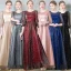 Charming Burgundy Evening Dresses  2020 A-Line / Princess Scoop Neck Star Sequins Ruffle 3/4 Sleeve Floor-Length / Long Formal Dresses