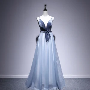 Chic Belle Bleu D Encre Robe De Soirée 2020 Princesse Daim Bretelles Spaghetti Sans Manches Dos Nu Longue Robe De Ceremonie