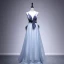Chic / Belle Bleu D'encre Robe De Soirée 2020 Princesse Daim Bretelles Spaghetti Sans Manches Dos Nu Longue Robe De Ceremonie