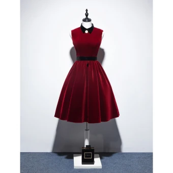 Classy Burgundy Suede Homecoming Graduation Dresses 2020 A Line Princess High Neck Sleeveless Knee Length Formal Dresses