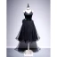 Fashion Black Homecoming Spotted Little Black Dress 2020 A-Line / Princess Spaghetti Straps Suede Bow Sleeveless Backless Tea-length Graduation Dresses