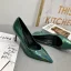 Classy Dark Green Rave Club Leather Pumps 2020 Snakeskin Print 7 cm Stiletto Heels Pointed Toe Pumps