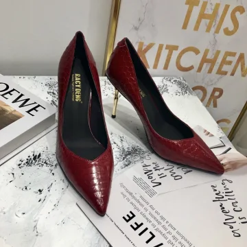 Chic Bordeaux Soirée Cuir Escarpins 2020 Motif Peau De Serpent 7 Cm Talons Aiguilles À Bout Pointu Escarpins