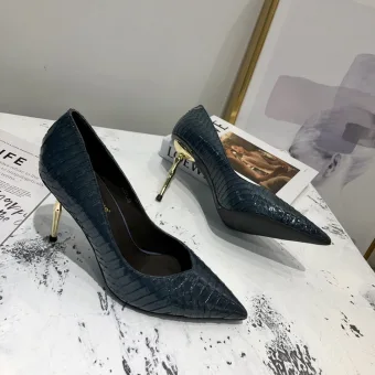 Chic Beautiful Navy Blue Street Wear Leather Pumps 2020 Snakeskin Print 7 Cm Stiletto Heels Pointed Toe Pumps