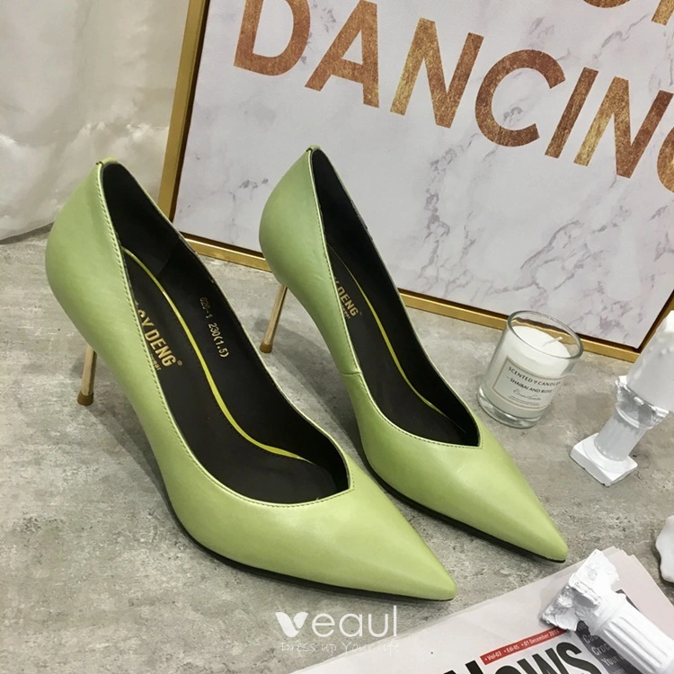 Chic / Beautiful Sage Green Casual Leather Pumps 2020 7 cm Stiletto Heels Pointed Toe Pumps Chic / Beautiful Sage Green Casual Leather Pumps 2020 7 cm Stiletto Heels Pointed Toe Pumps