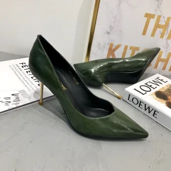 Chic Beautiful Dark Green Street Wear Leather Pumps 2020 Pointed Toe 7 Cm Stiletto Heels Pumps