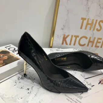 Modest Simple Black Street Wear Leather Pumps 2020 Snakeskin Print 7 Cm Stiletto Heels Pointed Toe Pumps
