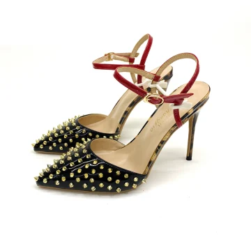 Chic Belle Noire Désinvolte Rivet Sandales Femme 2020 Bride Cheville 12 Cm Talons Aiguilles À Bout Pointu Sandales