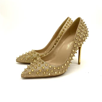 Sparkly Gold Evening Party Rivet Pumps 2020 Sequins 12 Cm Stiletto Heels Pointed Toe Pumps