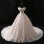 Sparkly Champagne Wedding Dresses 2018 Ball Gown Bow Glitter Off-The-Shoulder Backless Sleeveless Chapel Train Wedding