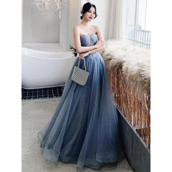 Chic Bleu Ciel Robe De Soirée 2020 Princesse Bustier Sans Manches Dos Nu Longue Robe De Ceremonie