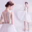 Simple Blanche Robe De Mariée Princesse 2020 Bouton recouvert Encolure Dégagée Perlage Sans Manches Mi-Longues