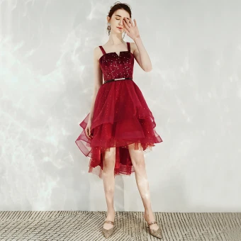 Fashion Burgundy Homecoming Graduation Dresses 2020 A Line Princess Suede Spaghetti Straps Star Sequins Rhinestone Sash Sleeveless Backless Asymmetrical Formal Dresses