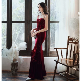 Mooie Prachtige Bordeaux Suede Avondjurken 2020 Trompet Zeemeermin Spaghettibandjes Rhinestone Mouwloos Ruglooze Lange Gelegenheid Jurken
