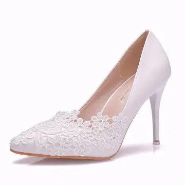 Erschwinglich Weiß Hochzeit Pumps 2020 Spitze Blumen 9 Cm Stilettos Spitzschuh Damenschuhe
