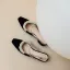 Elegante Schwarz Datierung Leder Damenschuhe 2020 Perle Knöchelriemen 7 cm Thick Heels Spitzschuh High Heels