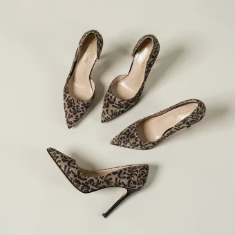 Chic Belle Marron Vêtement De Rue Imprimé Léopard Escarpins 2020 Daim 10 Cm Talons Aiguilles À Bout Pointu Escarpins