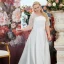 Modest / Simple Ivory Satin Plus Size Wedding Dresses 2021 A-Line / Princess V-Neck 1/2 Sleeves Floor-Length / Long Wedding