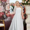 Schlicht Ivory / Creme Satin Übergröße Brautkleider / Hochzeitskleider 2021 A Linie V-Ausschnitt 1/2 Ärmel Lange Hochzeit
