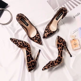 Chic Beautiful Brown Street Wear Leopard Print Suede Pumps 2020 10 Cm Stiletto Heels Pointed Toe Pumps