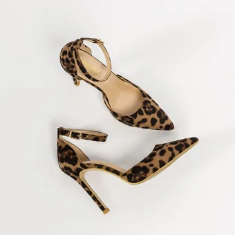 Fashion Brown Street Wear Leopard Print Womens Sandals 2020 Ankle Strap 10 Cm Stiletto Heels Pointed Toe Sandals