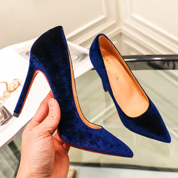 Modest / Simple Affordable Royal Blue Office Suede Pumps 2020 10 cm Stiletto Heels Pointed Toe Pumps