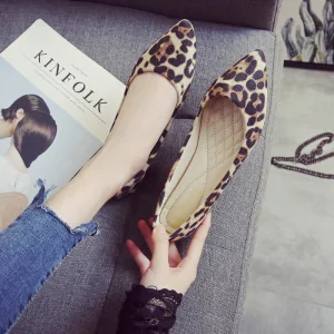 Affordable Khaki Leopard Print Casual Womens Shoes 2020 Pointed Toe Flat Heels