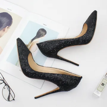 Sparkly Svart Aften Paljetter Pumps 2020 12 Cm Stiletthæler Spisse Pumps