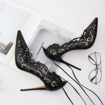 Chic Belle Noire Soirée Chaussures Femmes 2020 X Strap 12 Cm Talons Aiguilles À Bout Pointu Talons