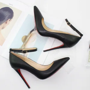 Modest Simple Black Street Wear Pumps 2020 Ankle Strap 12 Cm Stiletto Heels Pointed Toe Pumps