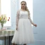 Modest / Simple Ivory Plus Size Wedding Dresses 2021 A-Line / Princess Scoop Neck Lace Flower Sequins 3/4 Sleeve Floor-Length / Long Wedding