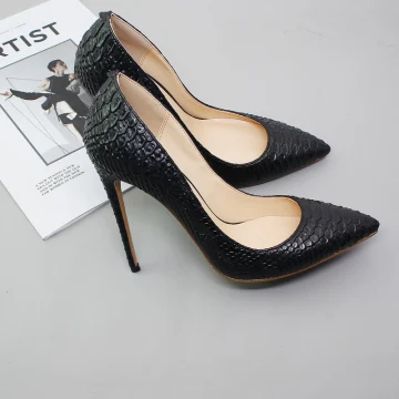 Mooie Prachtige Zwarte Avond Slangenprint Pumps 2020 12 Cm Naaldhakken Stiletto Spitse Neus Pumps