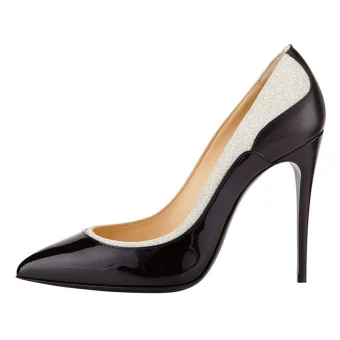Mode Deux Tons Noire Soirée Escarpins 2020 Paillettes 10 Cm Talons Aiguilles À Bout Pointu Escarpins