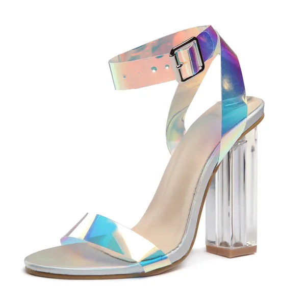 Fashion Gradient-Color Rave Club Womens Sandals 2020 Ankle Strap 8 cm Thick Heels Open / Peep Toe Sandals