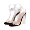 Fashion Transparent Black Street Wear Womens Sandals 2020 Ankle Strap 10 cm Thick Heels Open / Peep Toe Sandals