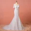 Chic / Beautiful Ivory Lace Flower Plus Size Wedding Dresses 2021 Trumpet / Mermaid V-Neck Short Sleeve Floor-Length / Long Wedding