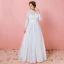 Modest / Simple Ivory Lace Flower Plus Size Wedding Dresses 2021 A-Line / Princess High Neck Long Sleeve Backless Floor-Length / Long Wedding